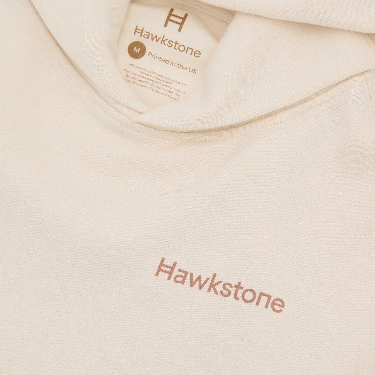 Beige Hoodie with 'Hawkstone' branding. 
