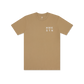 Khakhi t-shirt with 'HWK STN' text on a white background 