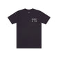 Ink blue t-shirt with 'HWK STN' text on a white background 