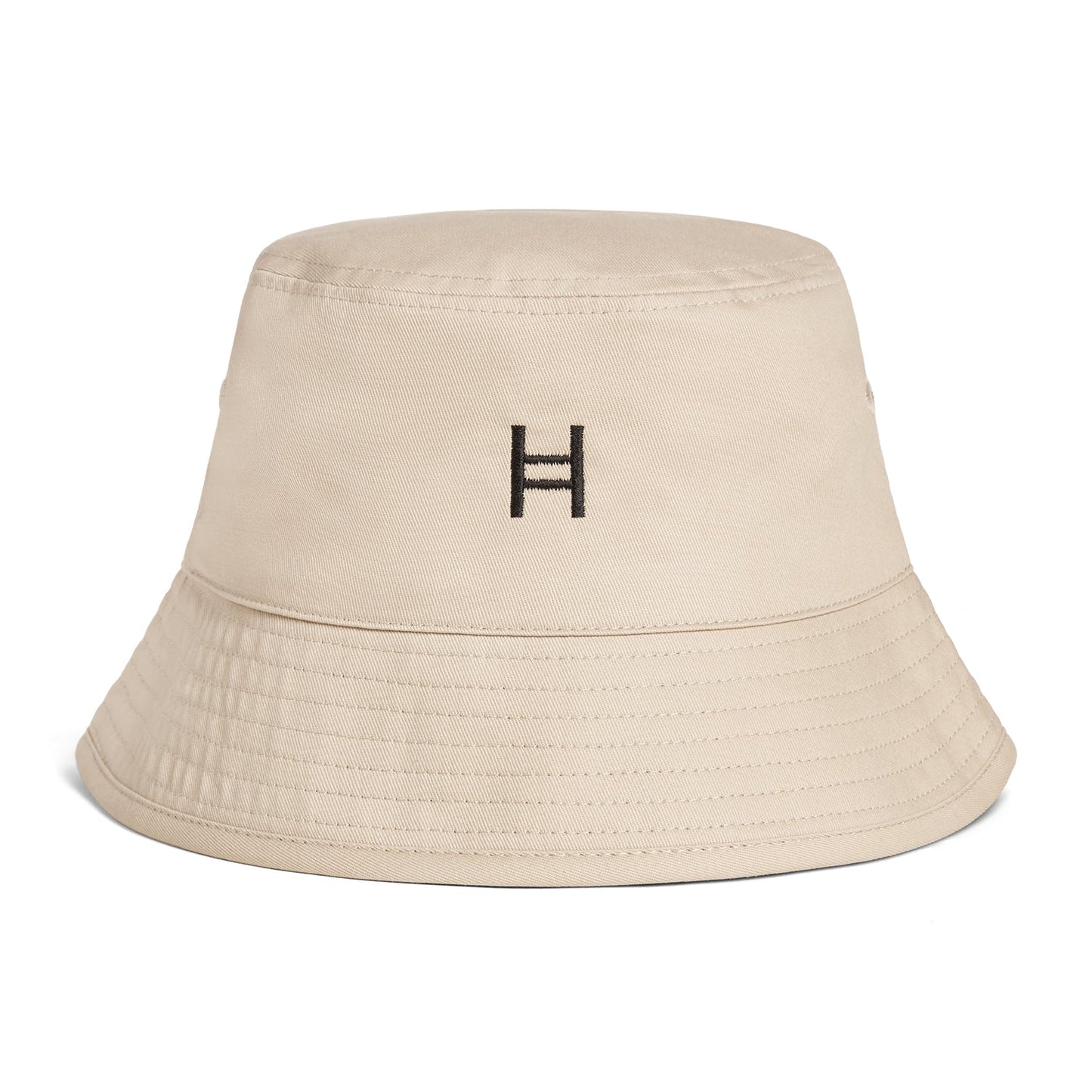 Beige bucket hat with a logo on a white background 